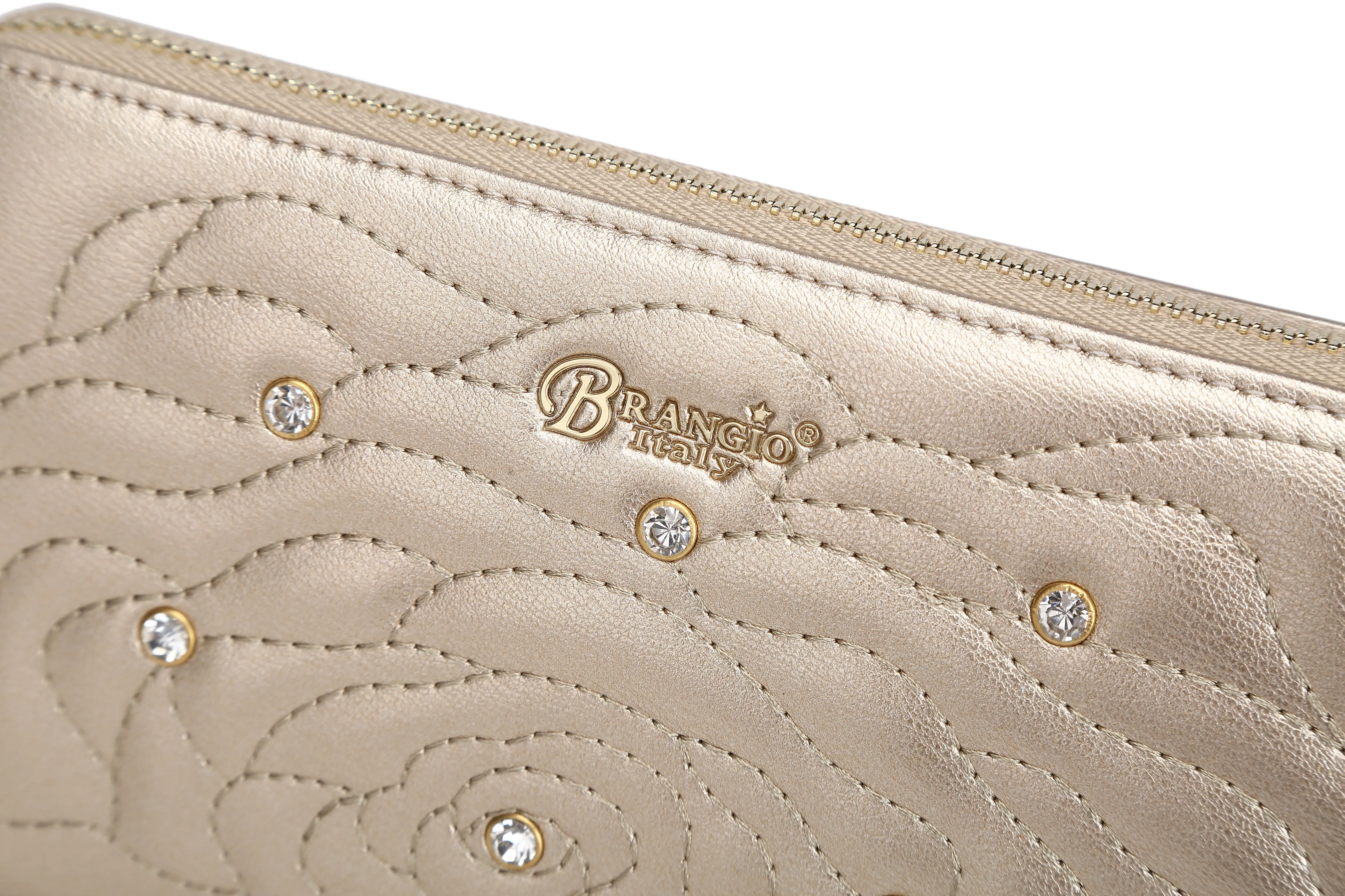 Rosette 3D Vegan Leather Crystal Wristlet Wallet