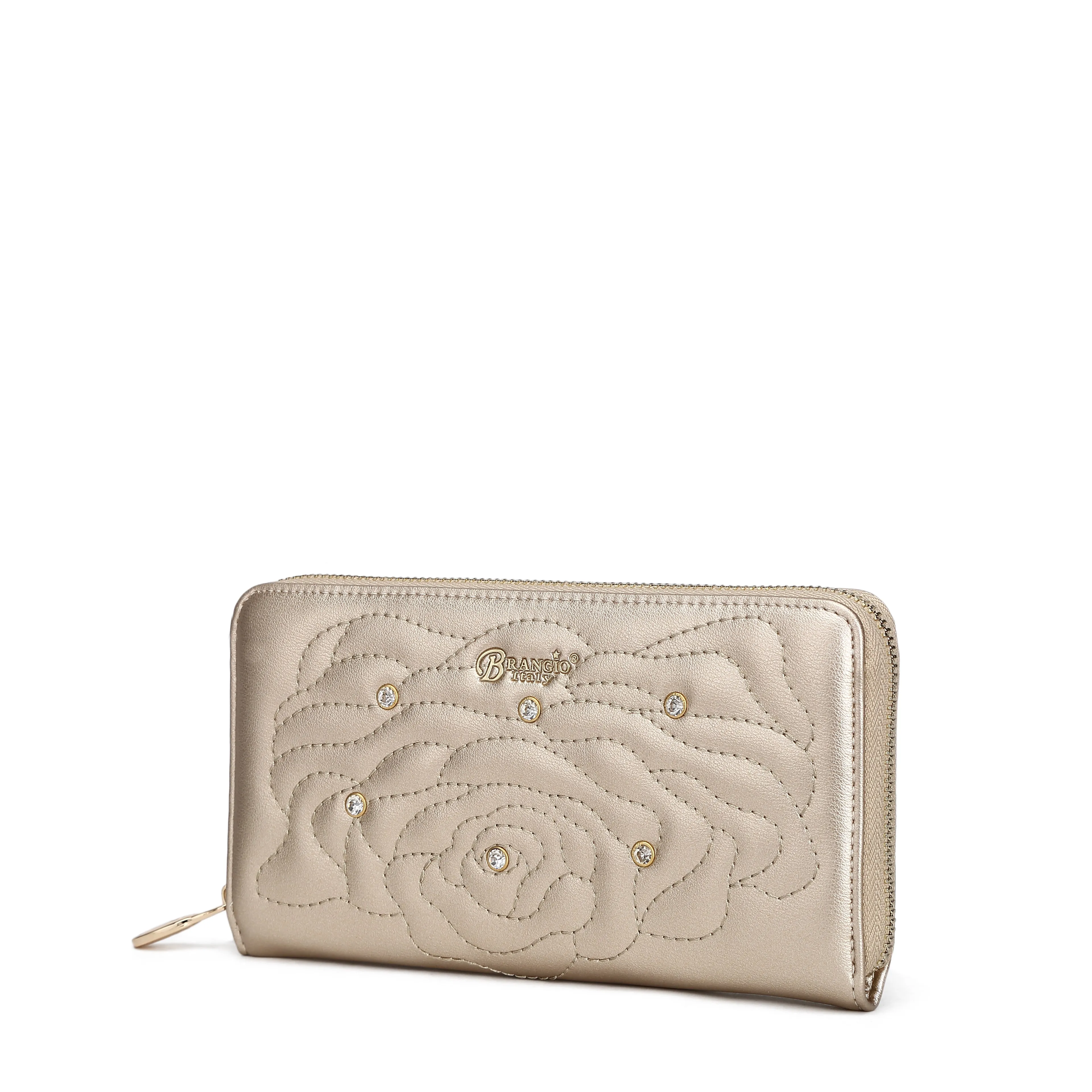 Rosette 3D Vegan Leather Crystal Wristlet Wallet