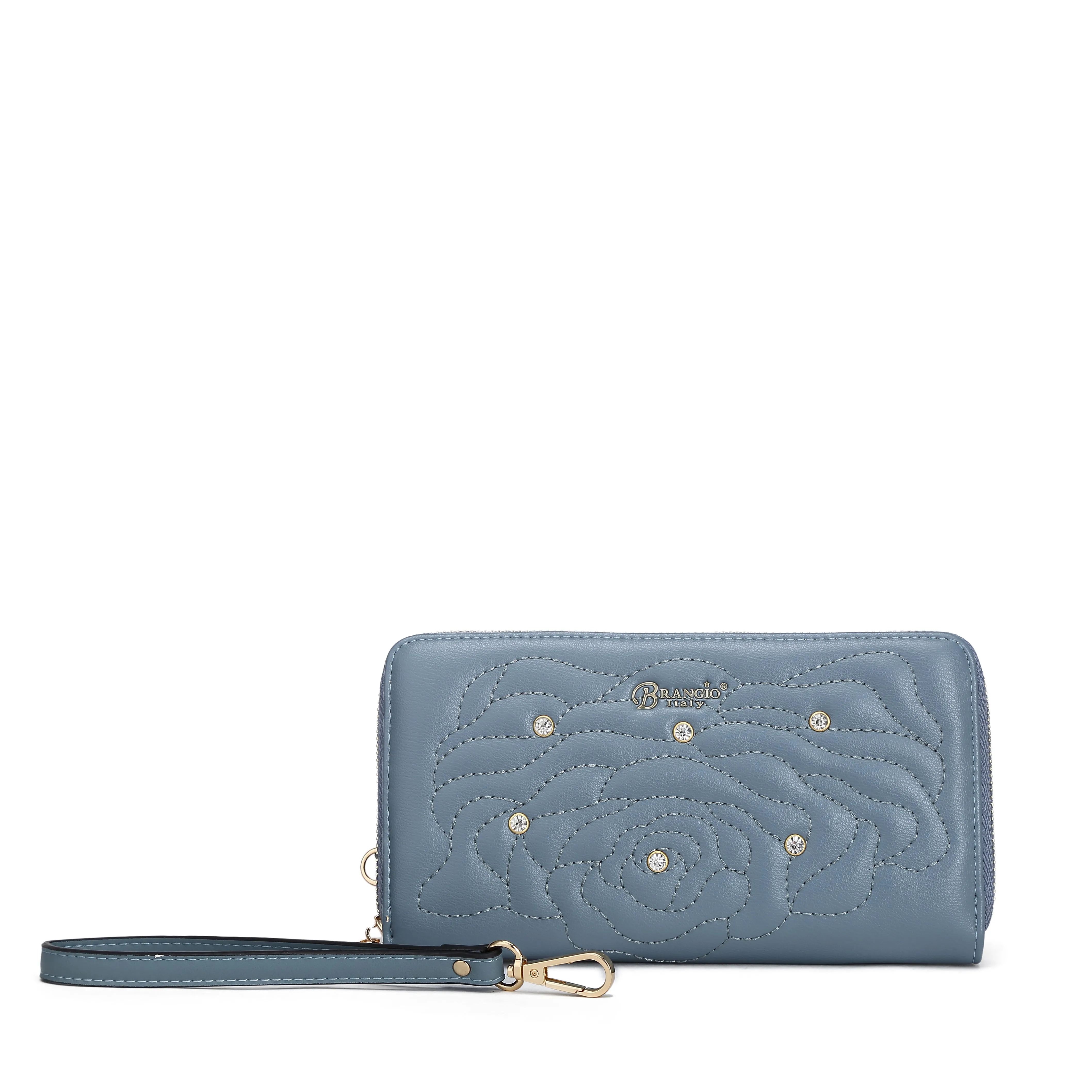 Rosette 3D Vegan Leather Crystal Wristlet Wallet