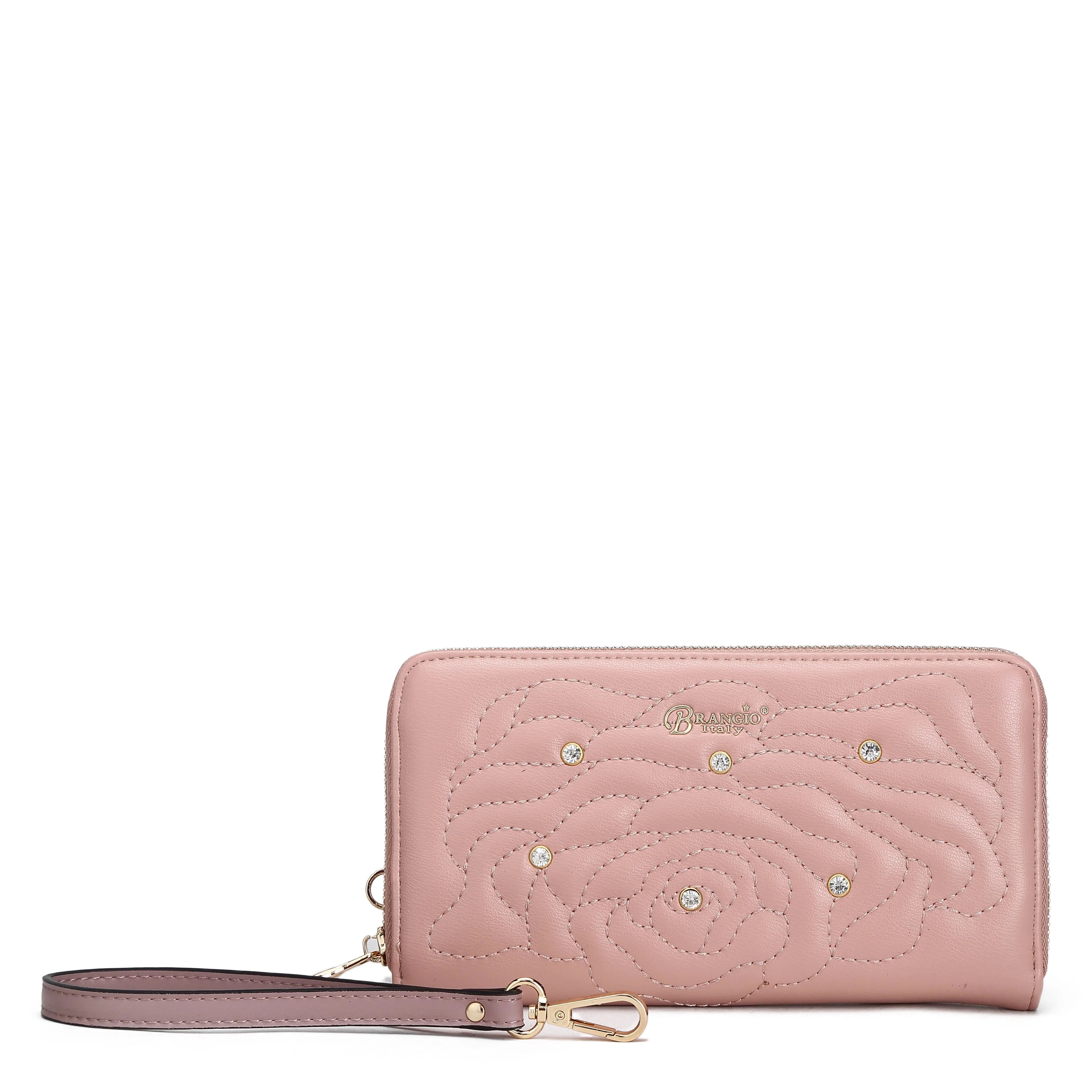 Rosette 3D Vegan Leather Crystal Wristlet Wallet