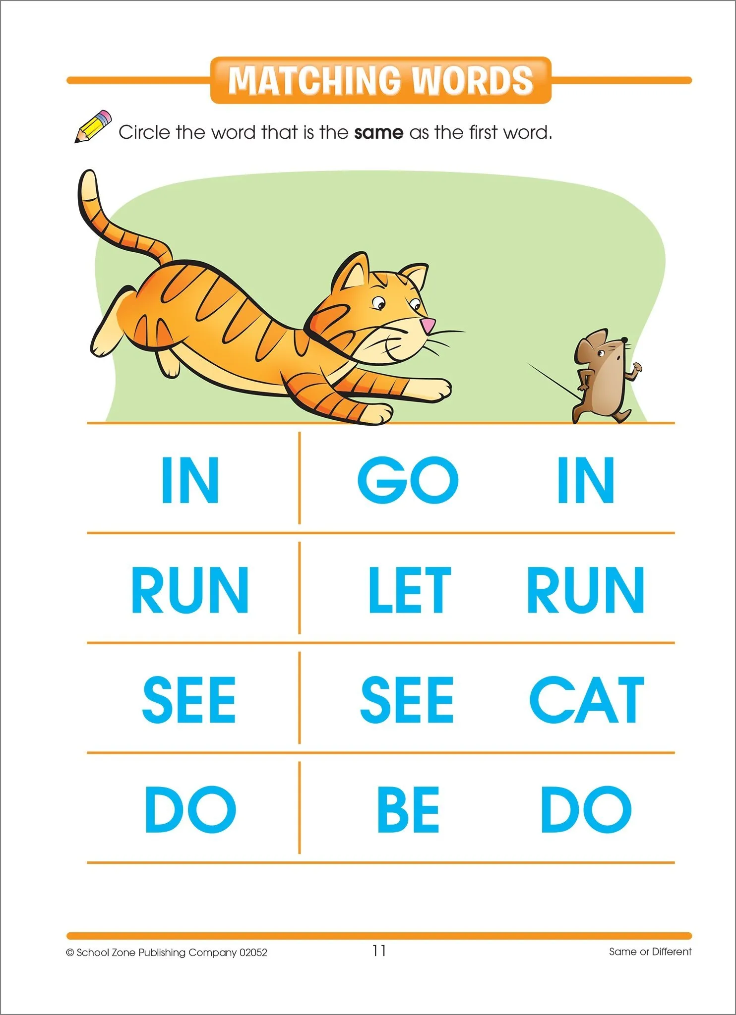 Same or Different Workbook - 32 Pages, Preschool to Kindergarten, Words, Letters, Colors, Matching, Compare and Contrast