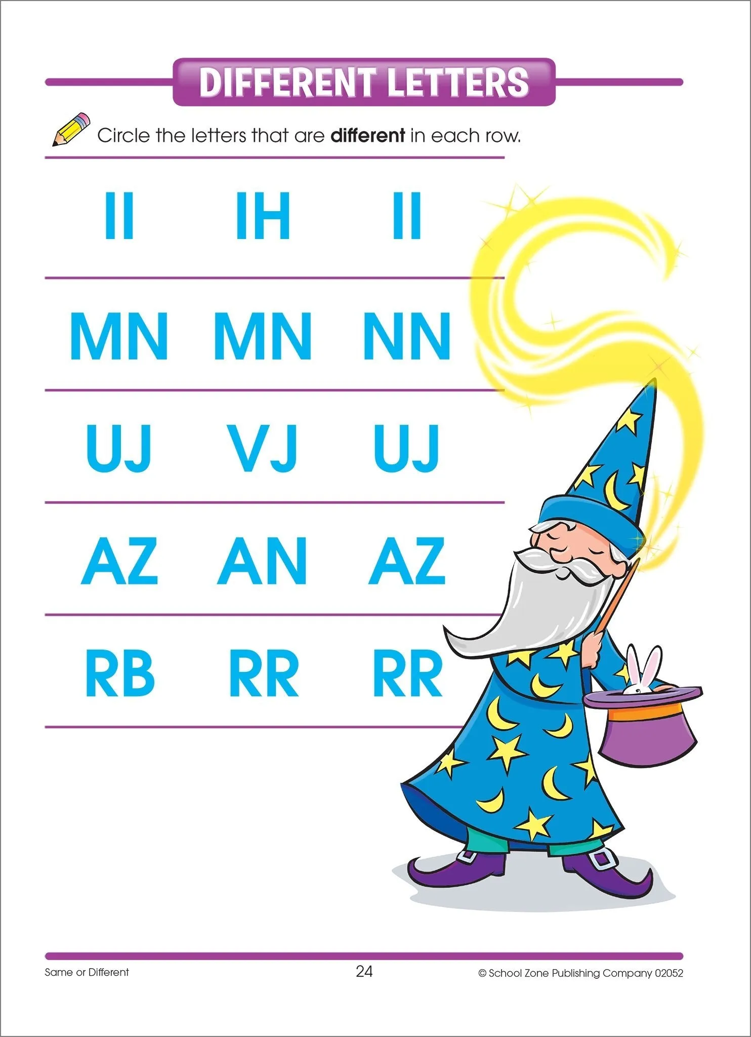 Same or Different Workbook - 32 Pages, Preschool to Kindergarten, Words, Letters, Colors, Matching, Compare and Contrast