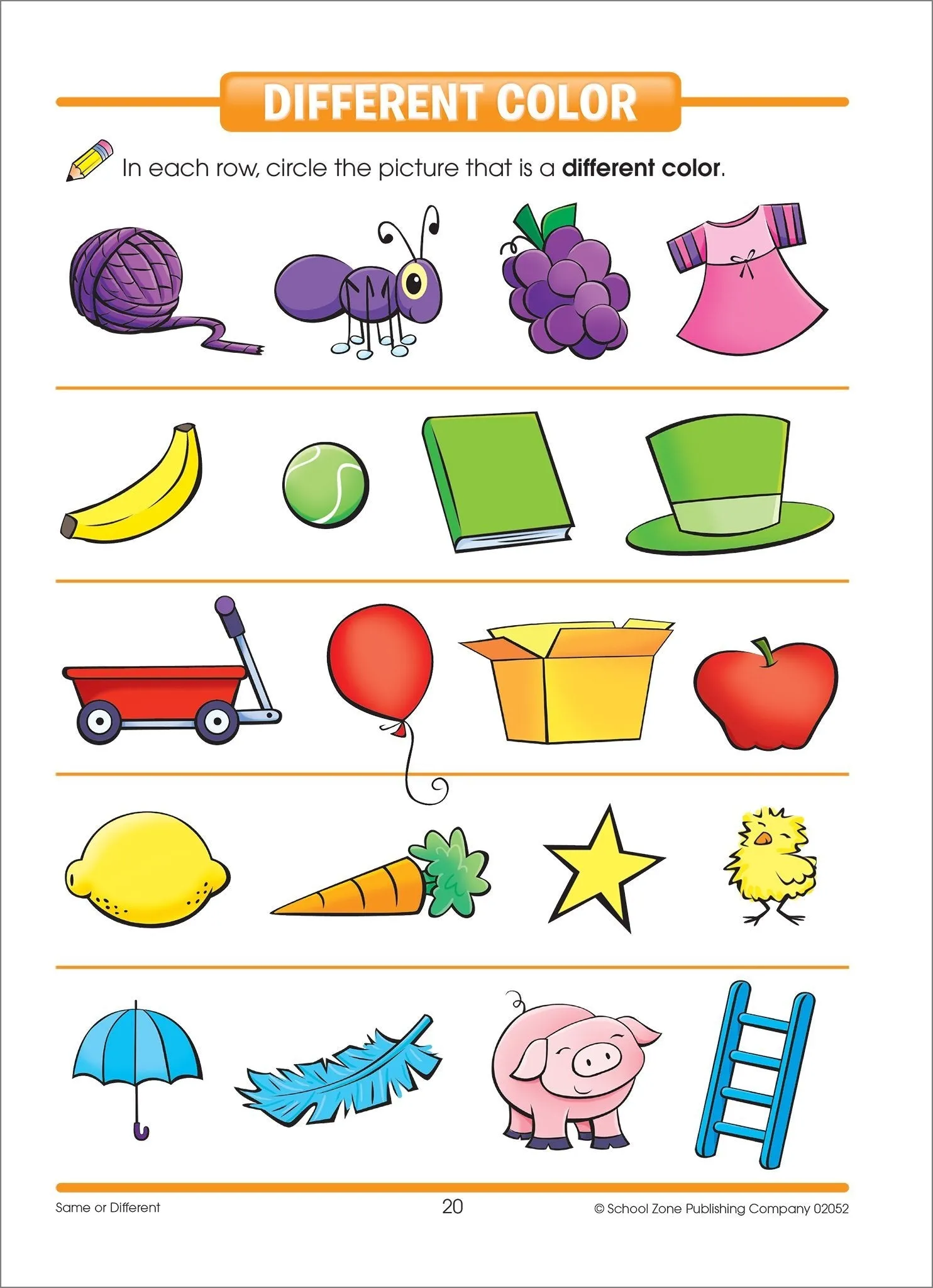 Same or Different Workbook - 32 Pages, Preschool to Kindergarten, Words, Letters, Colors, Matching, Compare and Contrast