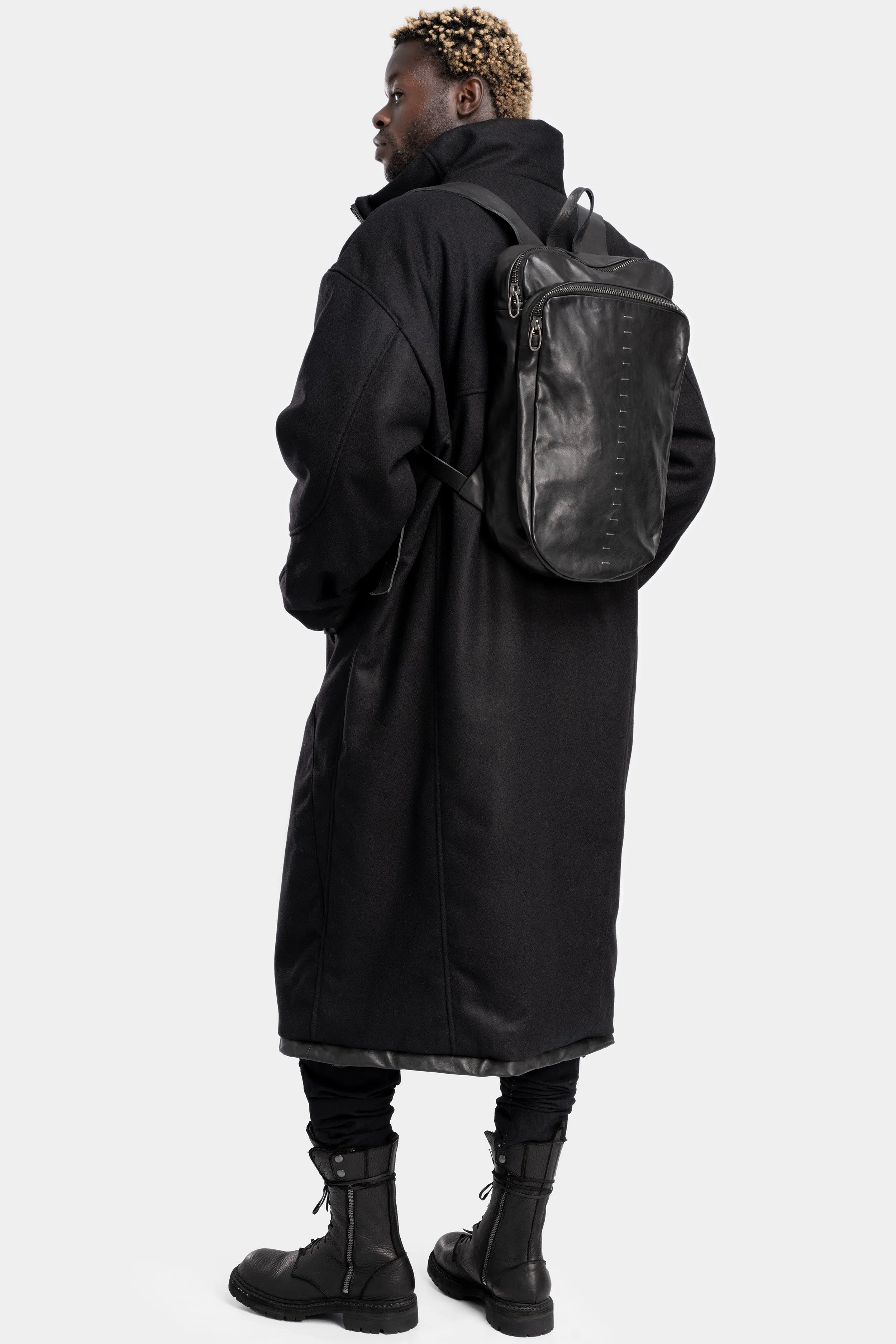 Silver staples leather backpack