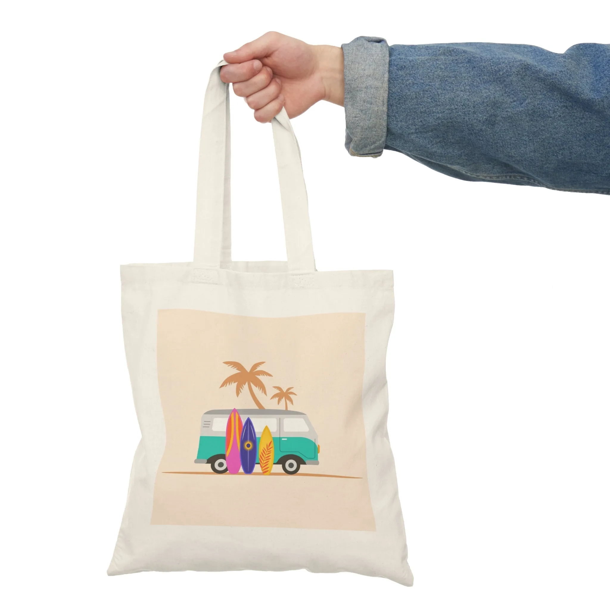 Surf Boards & a Van - Natural Tote Bag ~ Sharon Dawn Collection