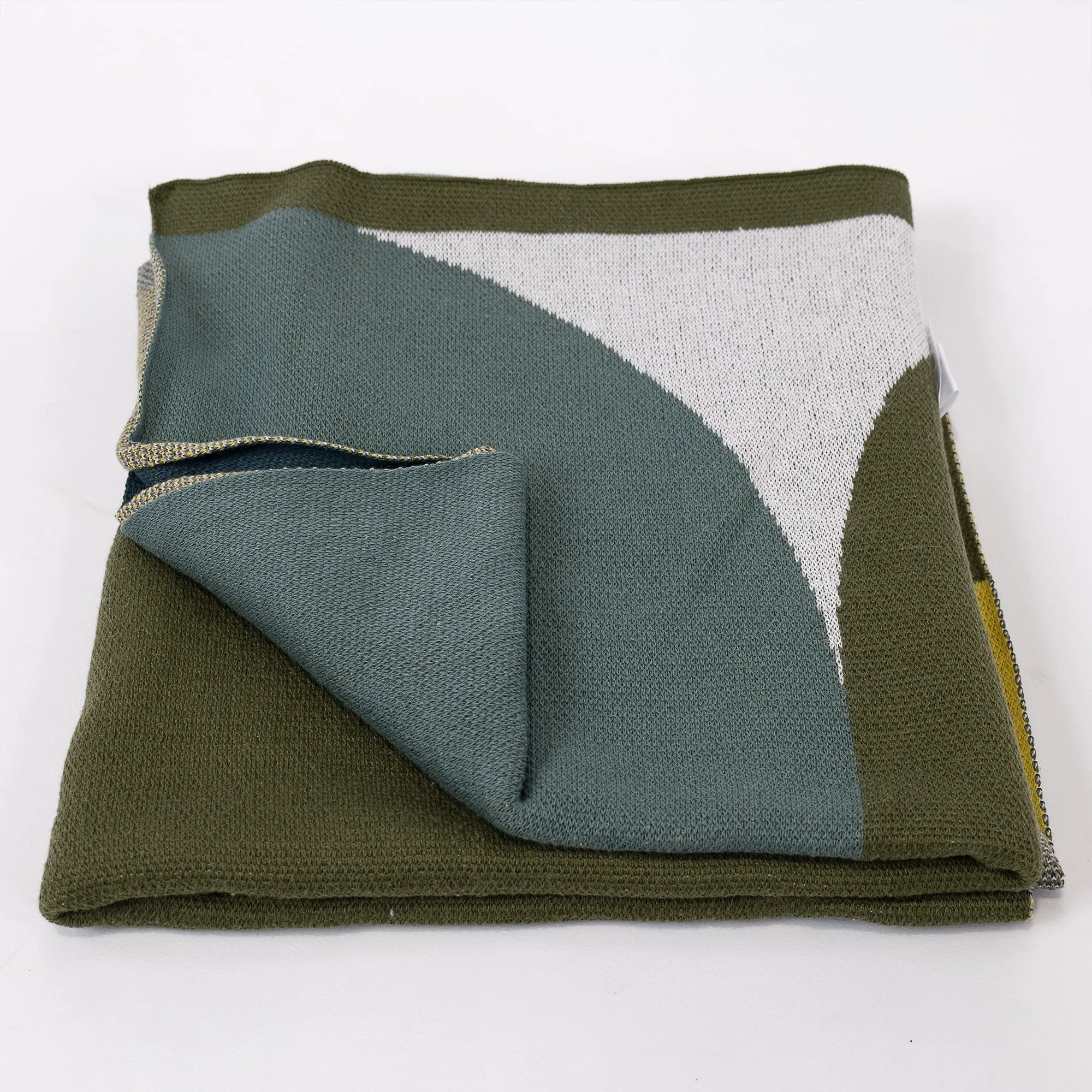 Throw / Blanket - Knitted Colourblock Geo Green