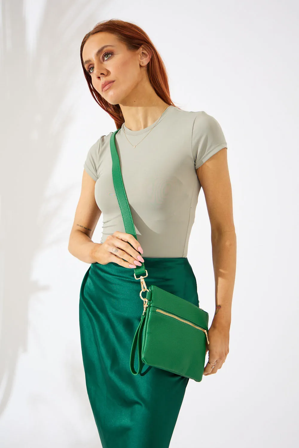 Vegan PU Leather Arizona Crossbody - Emerald Green