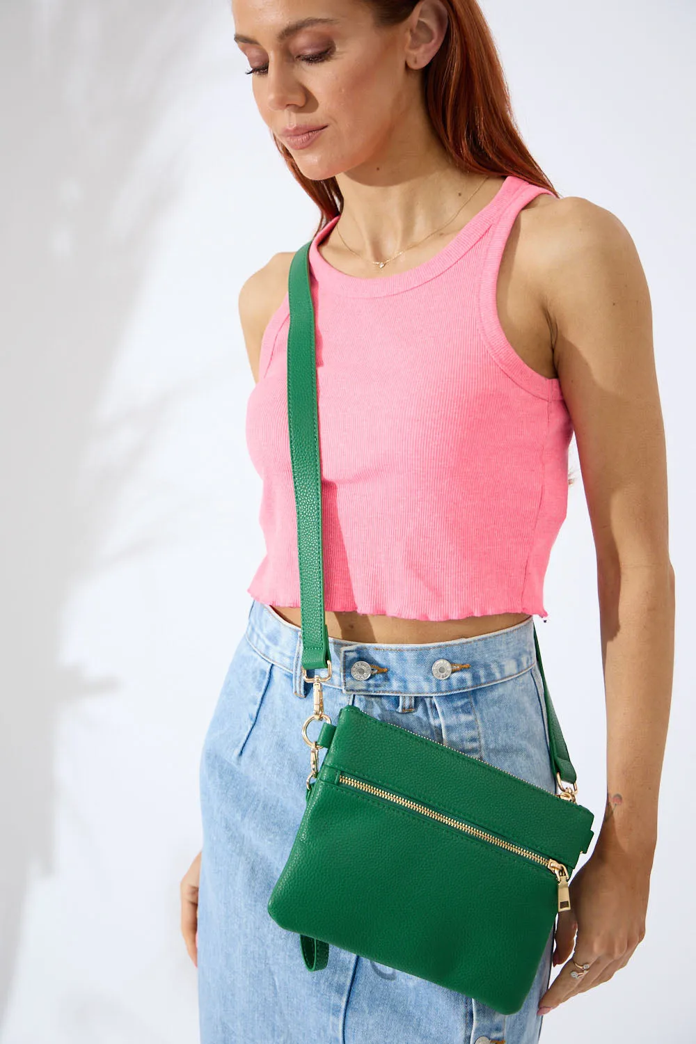 Vegan PU Leather Arizona Crossbody - Emerald Green