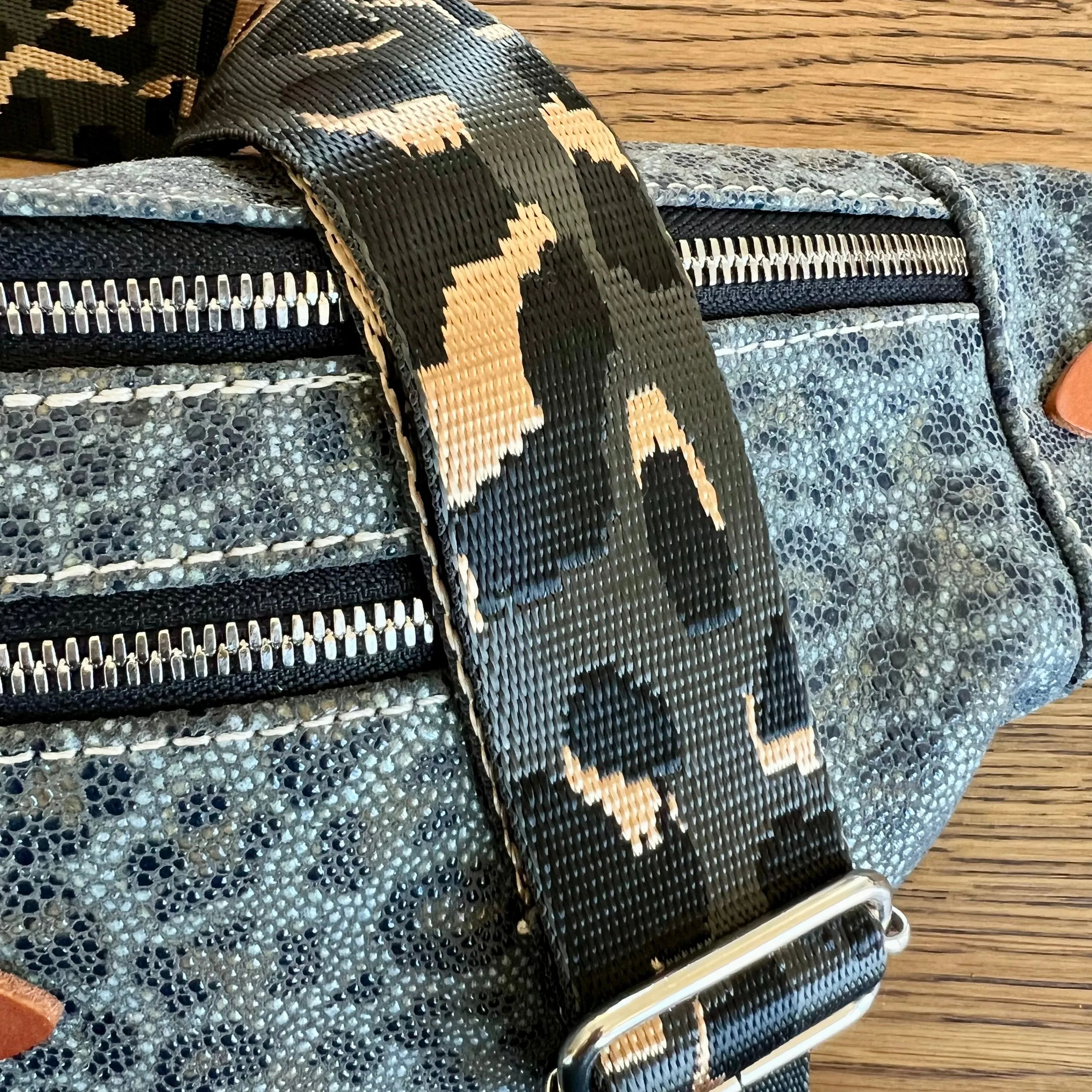 Webbing Shoulder Strap NEW Graphite/ Black Leopard- Silver Hardware