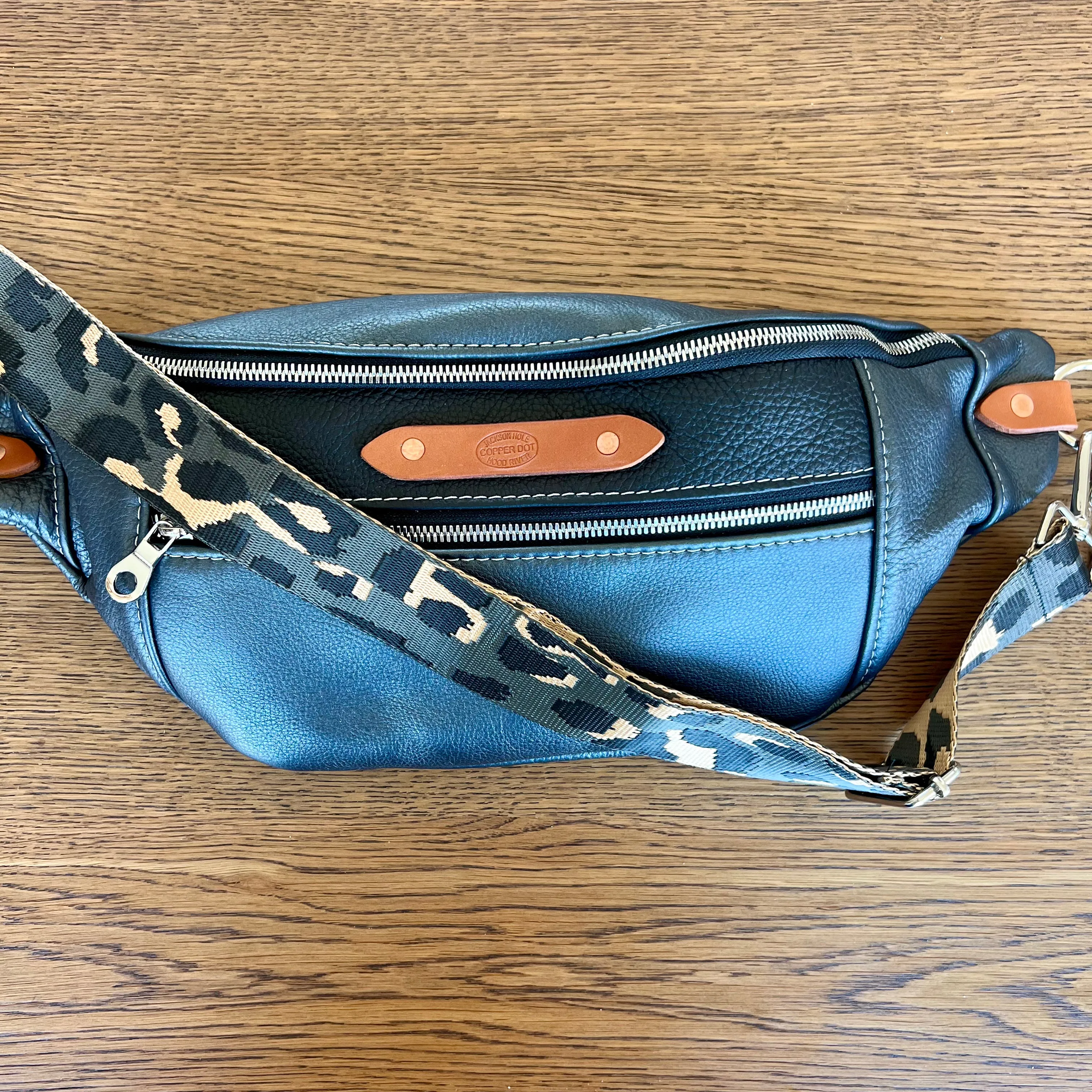 Webbing Shoulder Strap NEW Graphite/ Black Leopard- Silver Hardware