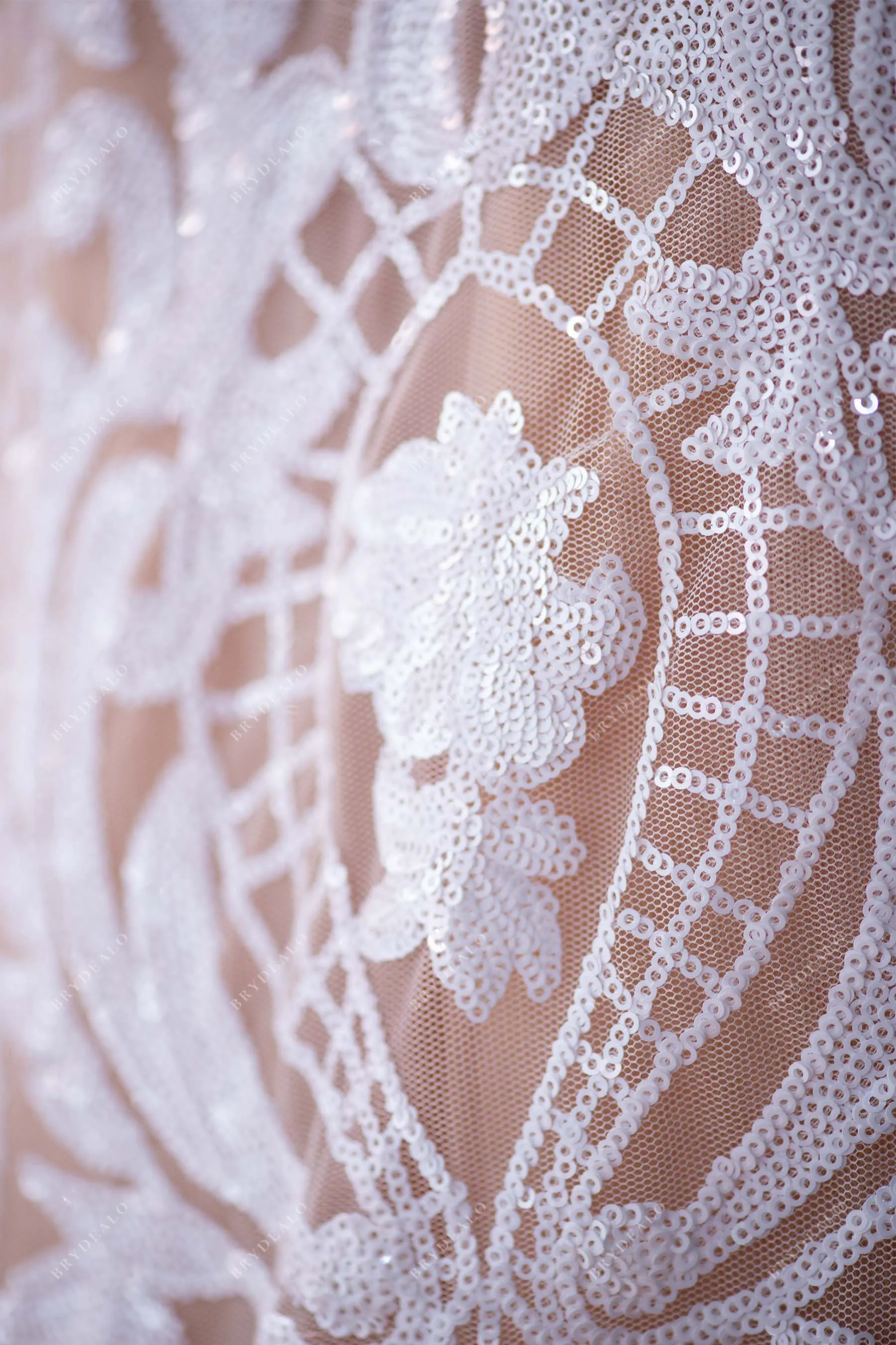 White Unique Patterned Sequined Lace Fabric Online