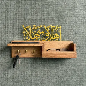 Wood Key Holder - Ahlan Wa Sahlan Arabic Calligraphy Muslim Home Decor
